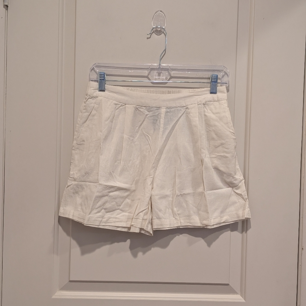 PLT Women's Cream Linen-Blend Pleated Loose Fit Shorts Size 4